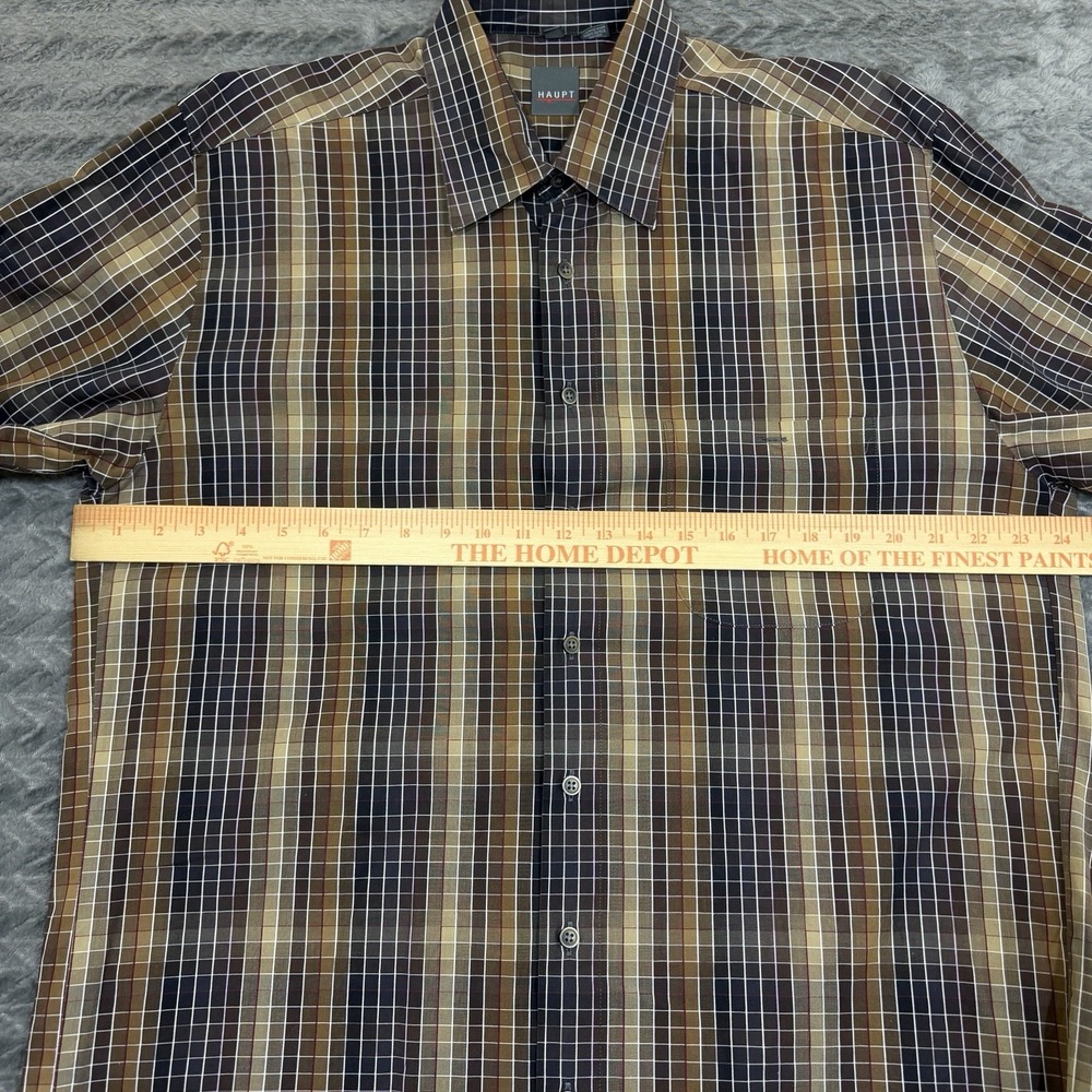 Vtg Haupt Shirt Germany Men Large Brown Check Button Down 16.5 - Picture 7 of 12